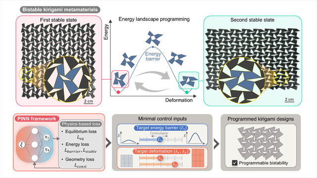 Data-free physics-informed inverse programming of bistable kirigami energy landscapes